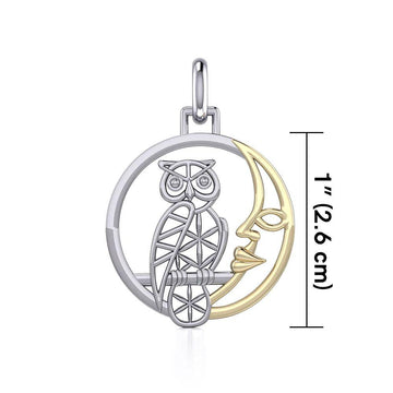 Silver Flower of Life Owl on The Golden Moon Pendant MPD5300 - Jewelry